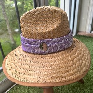 The perfect straw hat, purple band, Riata Designs
